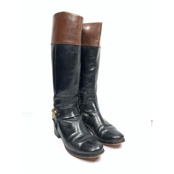 Michael Kors Tall Two Tone Brown Black Leather Riding Boots Women Size 8 - Picture 3 of 9